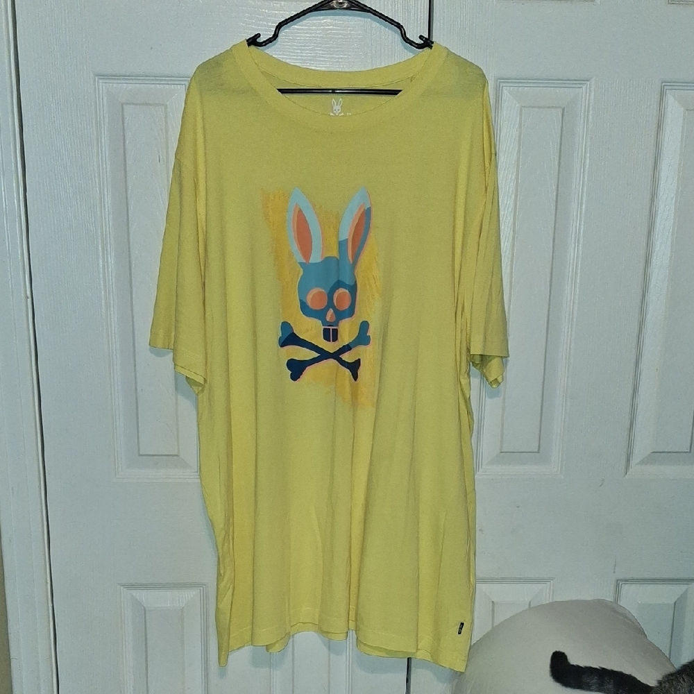 Yellow Men's Shirt with Blue Psycho Bunny Skull Design